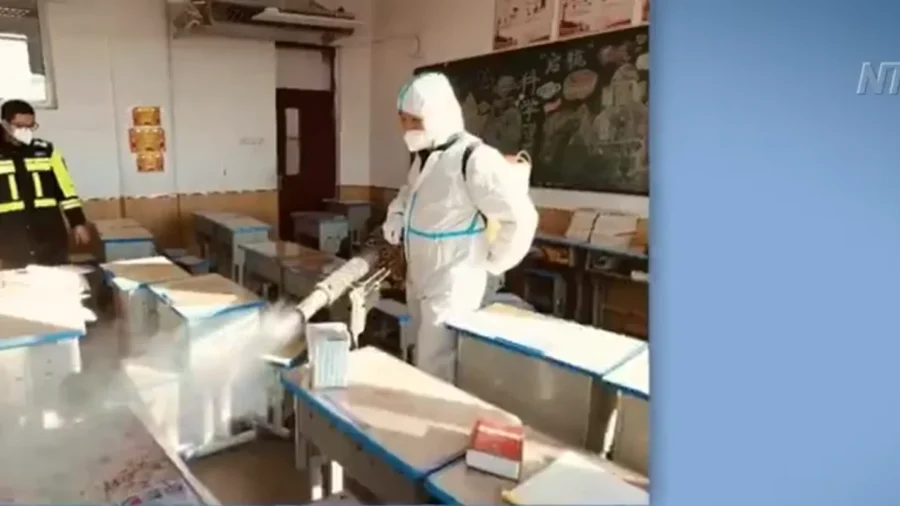 China’s Hazmat Health Workers Disinfect Schools
