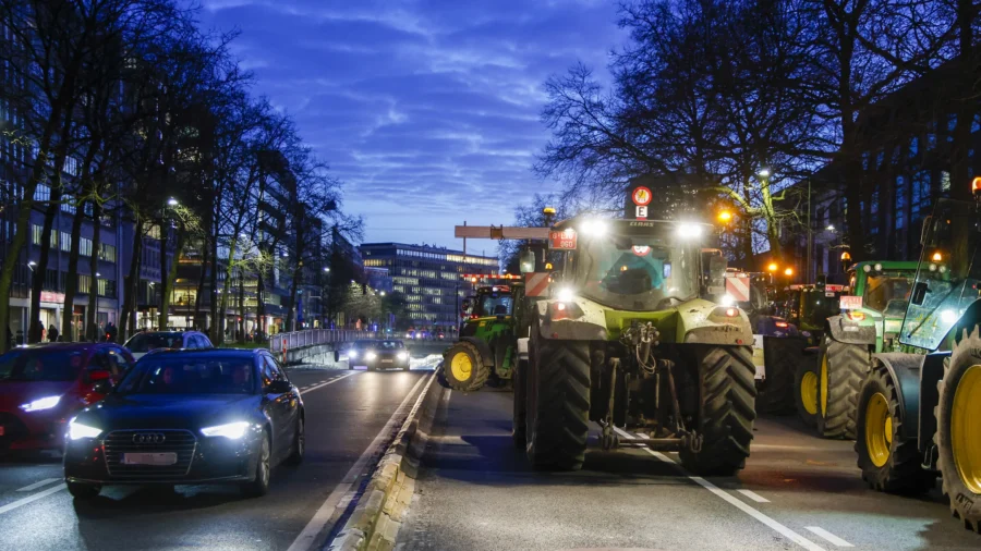 Belgian Tractors Park in Front of EU Parliament