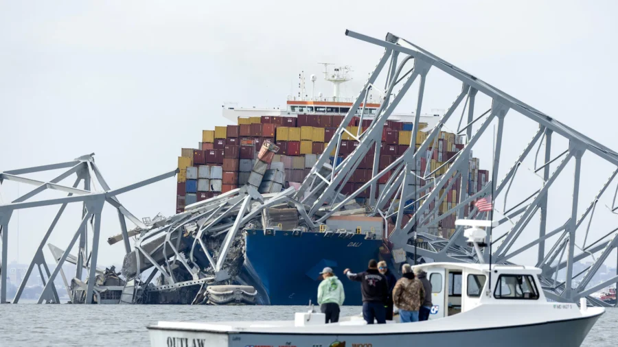 View of Collapsed Baltimore Bridge After Ship Collision