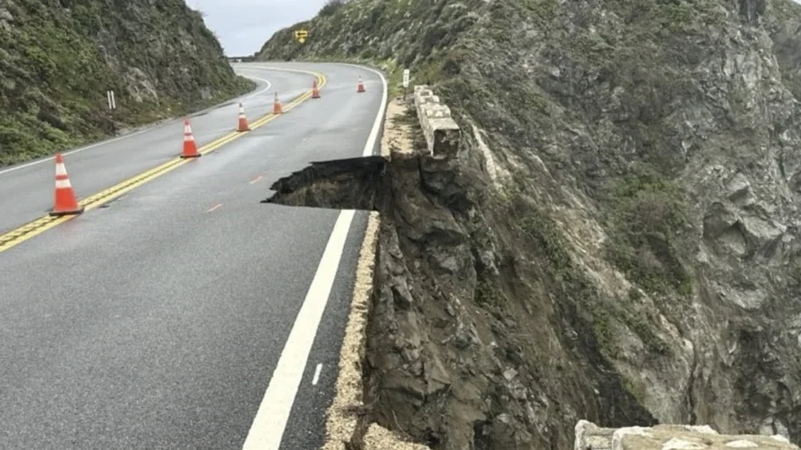Crews Escorting Cars Around Damaged Section of California’s Highway 1 After Lane Collapsed in Storm