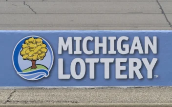 The Michigan Lottery logo at the Michigan International Speedway in August 2023. (Joseph Weiser/Icon Sportswire/AP/File via CNN Newsource)