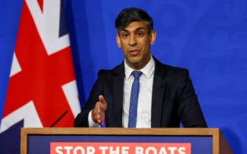 Britain's Prime Minister Rishi Sunak speaks during a press conference, at the Downing Street Briefing Room, in central London, on April 22, 2024. (Toby Melville / POOL / AFP via Getty Images)