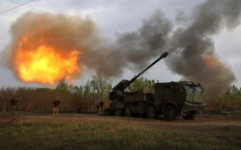Gunners from 43rd Separate Mechanized Brigade of the Armed Forces of Ukraine fire at Russian position with a 155 mm self-propelled howitzer 2C22 "Bohdana", in the Kharkiv region, amid the Russian invasion in Ukraine, on April 21, 2024. (Anatolii Stepanov/AFP via Getty Images)