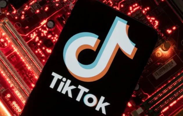 A smartphone with a displayed TikTok logo is placed on a computer motherboard in this illustration taken February 23, 2023. (REUTERS/Dado Ruvic)