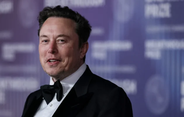 South African businessman Elon Musk arrives at the Tenth Breakthrough Prize Ceremony at the Academy Museum of Motion Pictures in Los Angeles, Calif., on April 13, 2024. (Etienne Laurent/AFP via Getty Images)