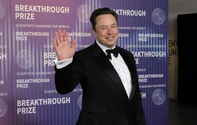 Elon Musk attends the 10th Annual Breakthrough Prize Ceremony at Academy Museum of Motion Pictures on April 13, 2024 in Los Angeles, California. (Photo by Kevin Winter/Getty Images)