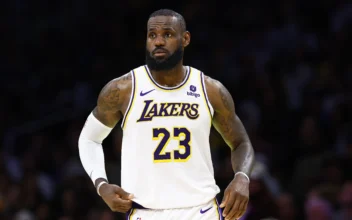 LeBron James #23 of the Los Angeles Lakers during game four of the Western Conference First Round Playoffs at Crypto.com Arena in Los Angeles, Calif., on April 27, 2024. (Ronald Martinez/Getty Images)