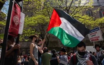 Pro-Palestinian protesters rally outside the Fordham University Lincoln Center campus where a group had established an encampment inside a building in New York City on May 1, 2024. (Spencer Platt/Getty Images)