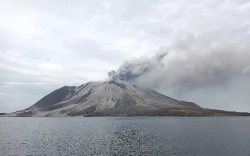 Mount Ruang volcano during the eruption from Tagulandang island, Indonesia, on May 1, 2024. (Hendra Ambalao/AP Photo)
