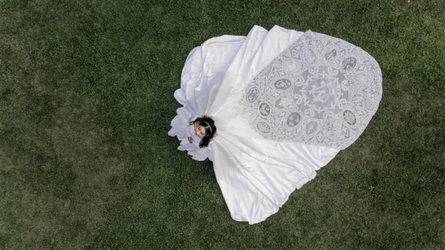 Bride Sews Her Own Wedding Dress With Handmade Bobbin Lace Crafted by Women From 15 Countries