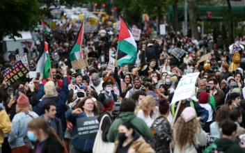 A pro-Palestinian march arrives at Washington Square Park as people attend an "Emergency Solidarity Shabbat" in support of Palestinians in New York City on May 3, 2024. (Leonardo Munoz/AFP via Getty Images)
