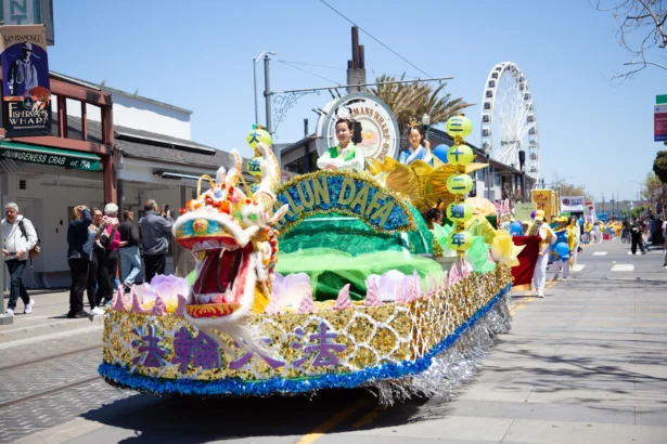 A float is part of the Falun Dafa procession