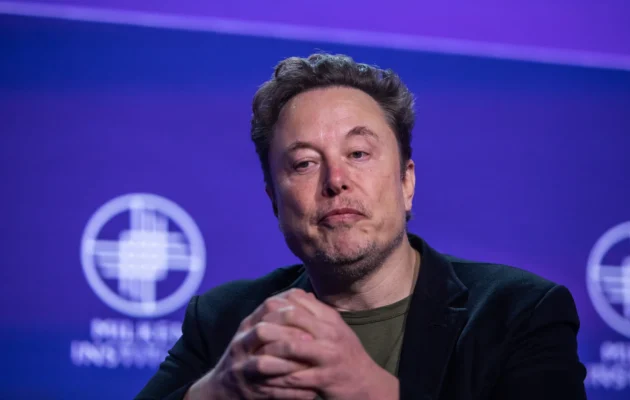 Elon Musk, co-founder of Tesla and SpaceX and owner of X Holdings Corp., speaks at the Milken Institute's Global Conference at the Beverly Hilton Hotel in Beverly Hills, Calif., on May 6, 2024. (Apu Gomes/Getty Images)