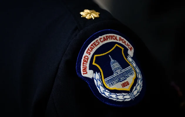A U.S. Capitol Police badge in a file photograph. (Drew Angerer/Getty Images)