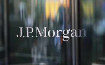 The JPMorgan Chase logo is seen at their headquarters building in New York City on May 26, 2023. (Michael M. Santiago/Getty Images)