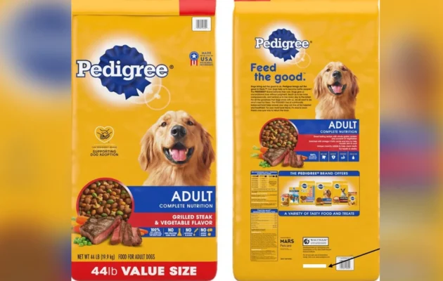 Package of PEDIGREE® Adult Complete Nutrition Grilled Steak & Vegetable Flavor Dry Dog Food. (FDA)