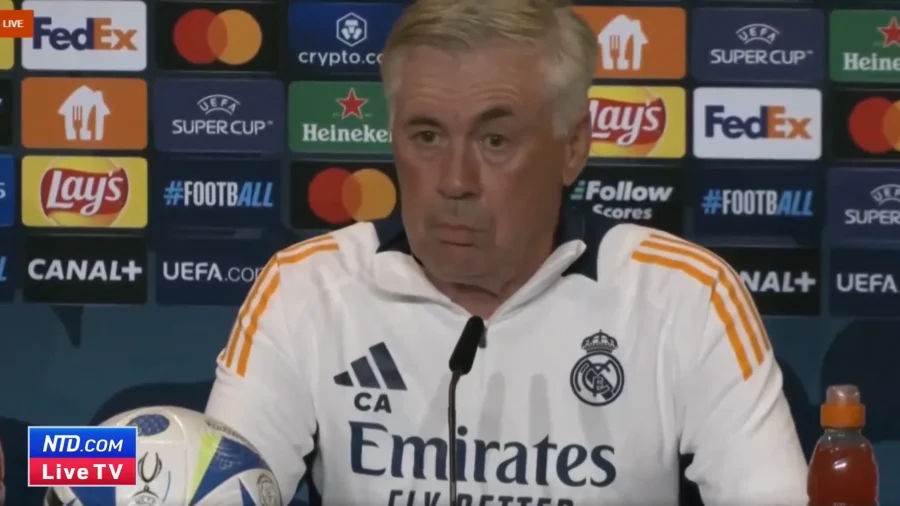 Real Madrid Soccer Coach Carlo Ancelotti Briefs Media Ahead of the UEFA Super Cup