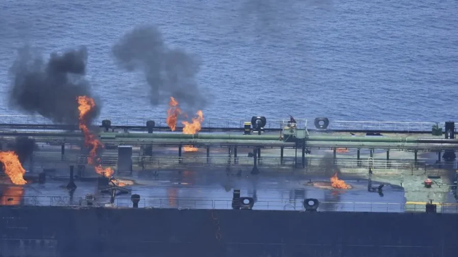 Greek-Flagged Tanker Is Burning After Houthi Attacks, but No Sign of Oil Spill