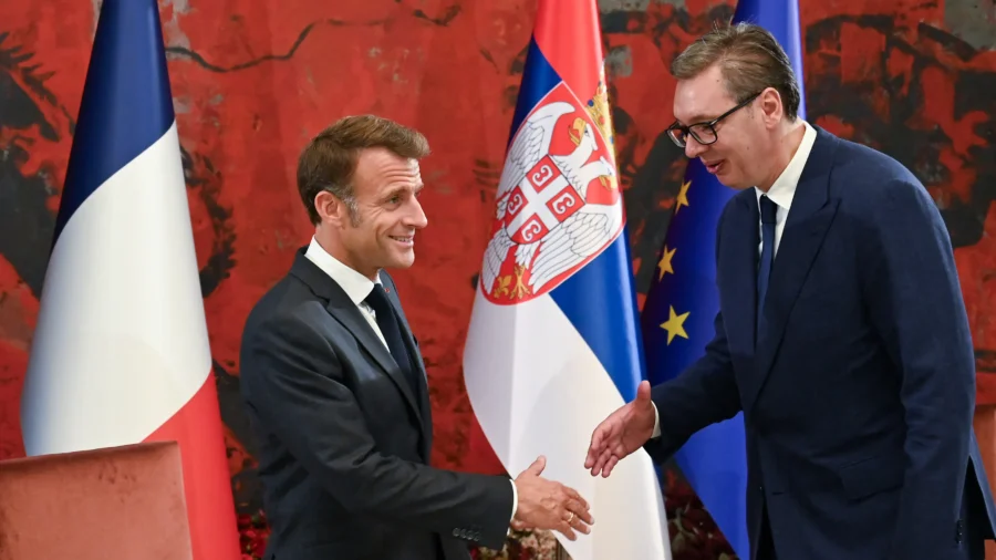 French President Macron Meets Serbian President Vucic in Belgrade