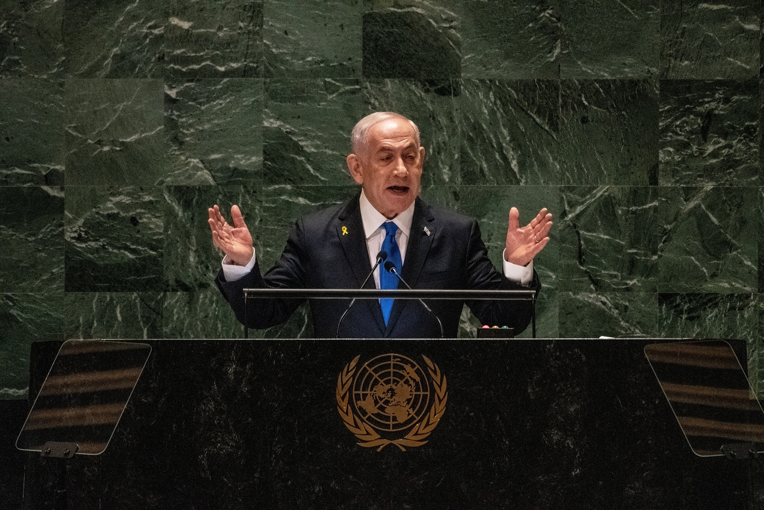 Netanyahu promises in a UN speech to continue the fight against Hezbollah