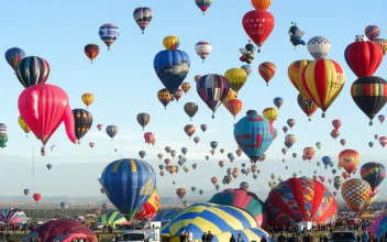 Hot Air Balloons Wandering in the Skies Above Albuquerque