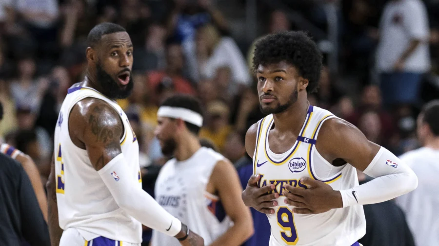 LeBron and Son Bronny James Play Together for First Time in Preseason Game for Lakers