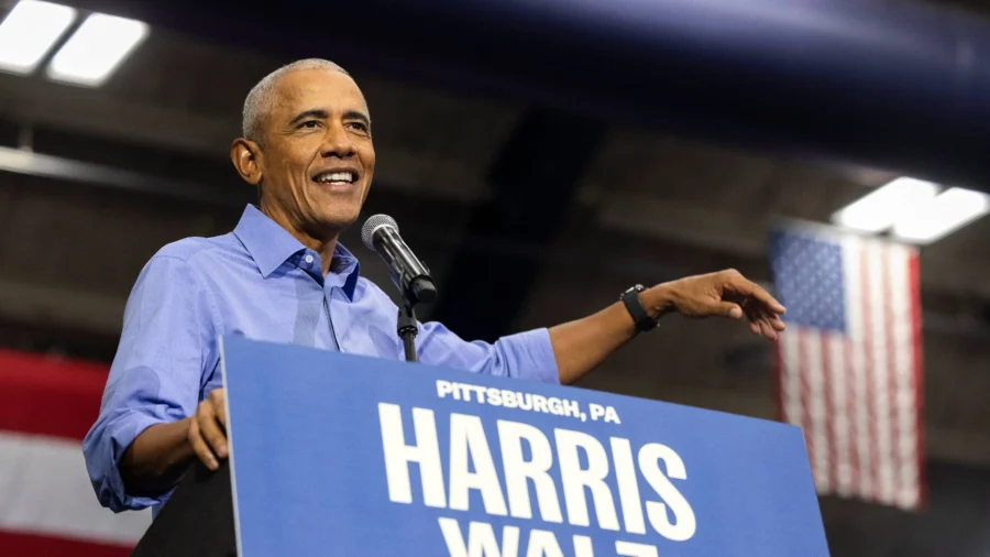 Obama and Clinton Campaigning for Harris