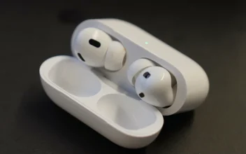 A pair of Apple AirPods Pro 2 are displayed on a table at Brooklyn College's audiology clinic in New York on Oct. 22, 2024. (Mary Conlon/AP Photo)