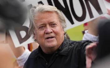 Steve Bannon speaks outside Danbury Federal Correctional Institution in Danbury, Conn., on July 1, 2024. (Julia Nikhinson/AP Photo)