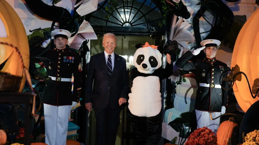 Bidens Celebrate Halloween With Panda, Books Theme