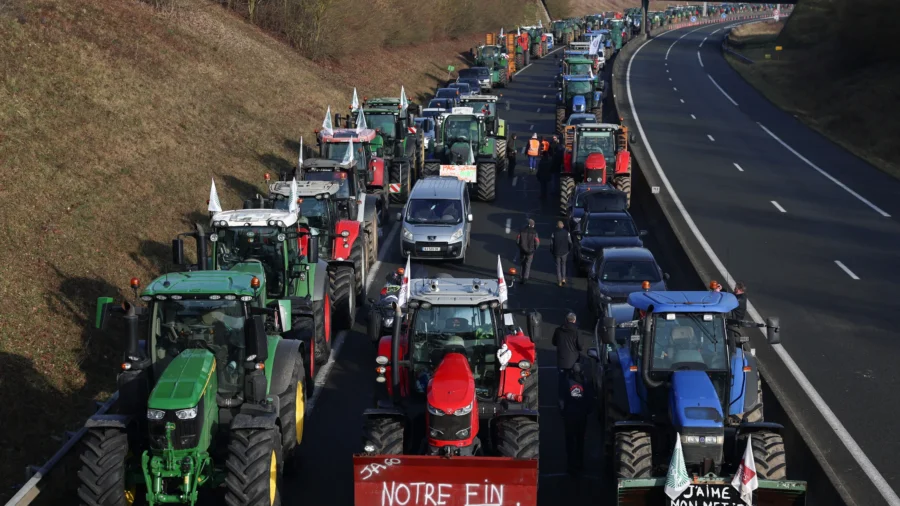 French Farmers Block Road Near Paris With Tractors, in Protest Against EU-Mercosur Free Trade Deal