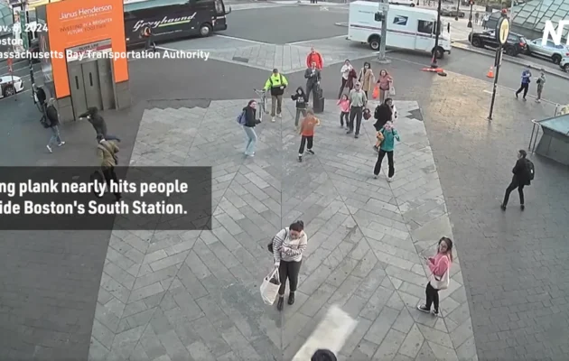 Large Scaffolding Walkboard Falls, Narrowly Misses Pedestrians Near Boston’s South Station