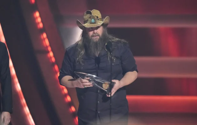 Chris Stapleton accepts the award for single of the year for "White Horse" during the 58th Annual CMA Awards at Bridgestone Arena in Nashville, Tenn., on Nov. 20, 2024. (George Walker IV/AP Photo)