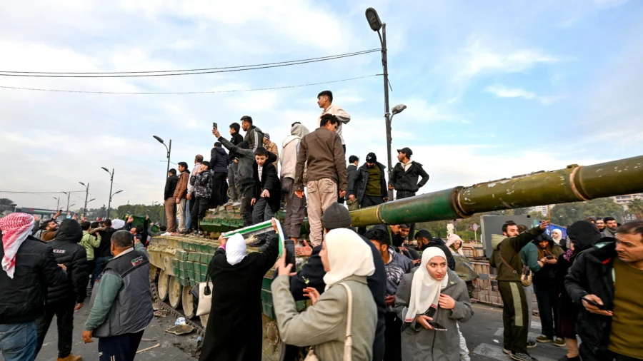 People Celebrate in Umayyad Square in Damascus, Syria