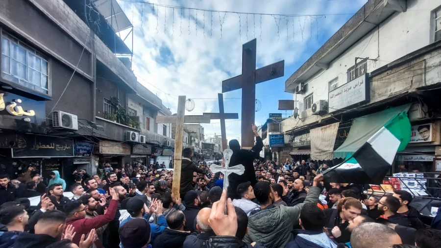 Christmas Tree Fire Sparks Protest in Damascus