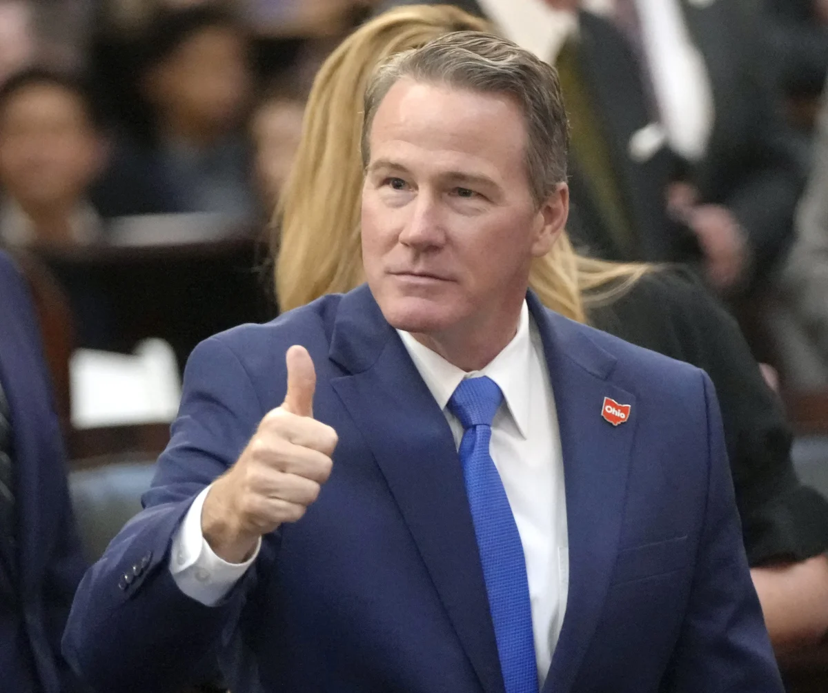Ohio Lt. Gov. Jon Husted gives a thumbs up in the Ohio House chambers at the Ohio Statehouse in Columbus on April 10, 2024. (Barbara J. Perenic/The Columbus Dispatch via AP)
