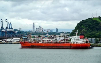 A tanker ship enters the Panama Canal from the Pacific Ocean side on Oct. 25, 2024. (Martin Bernetti/AFP via Getty Images)