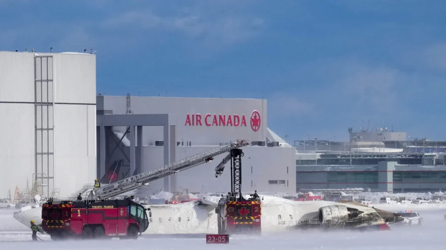 View of Scene at Toronto Pearson International Airport Following Plane Crash