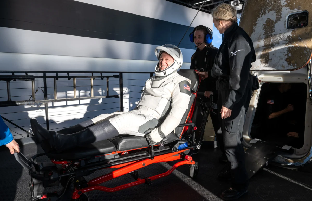 NASA astronaut Butch Wilmore is helped out of a SpaceX Dragon spacecraft onboard the SpaceX recovery ship MEGAN after he, NASA astronauts Nick Hague, Suni Williams, and Roscosmos cosmonaut Aleksandr Gorbunov landed in the water off the coast of Tallahassee, Fla., on March 18, 2025. (Keegan Barber/NASA via Getty Images)