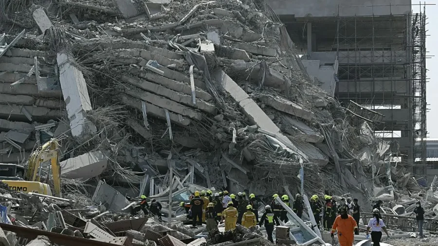 View of Collapsed Building in Bangkok After Major Quake