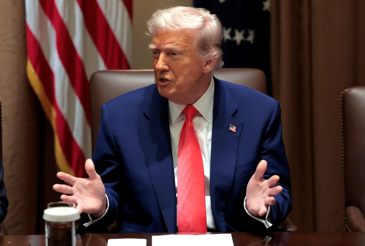 President Donald Trump delivers remarks during a Cabinet meeting at the White House in Washington on April 10, 2025. (Anna Moneymaker/Getty Images)
