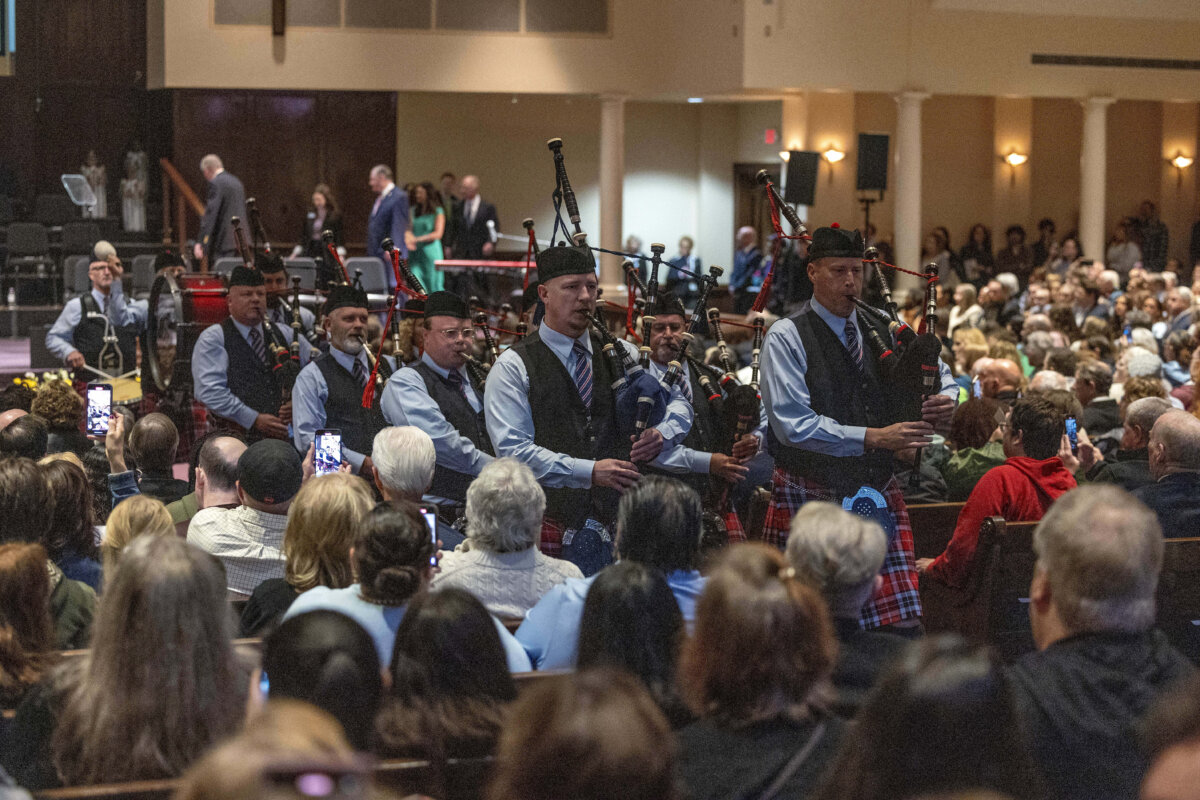Oklahoma Fire Pipes and Drums start the 30th anniversary memorial service for the victims of the 1995 Oklahoma City bombing, in Oklahoma City, on April 19, 2025. (Alonzo Adams/AP Photo)
