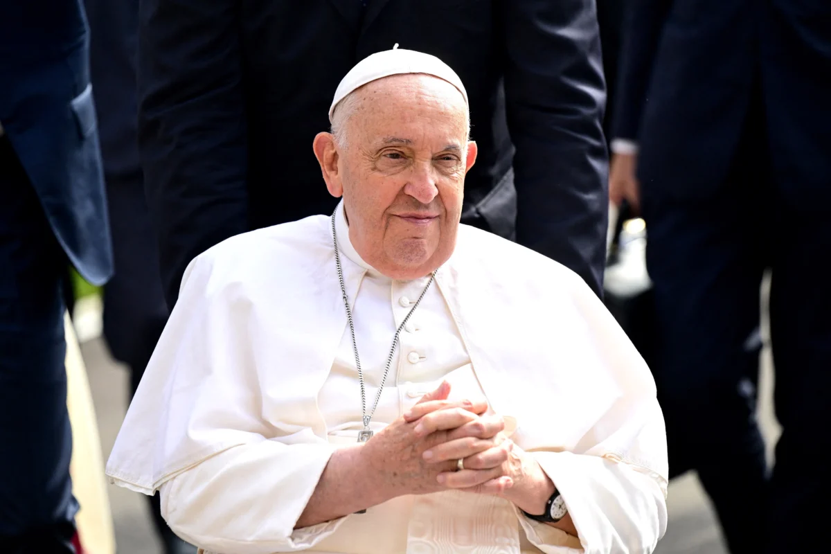 Pope Francis arrives for a visit to Saint Theresa's Home, a Catholic nursing home, in Singapore on Sept. 13, 2024. (Tiziana Fabi/AFP via Getty Images)