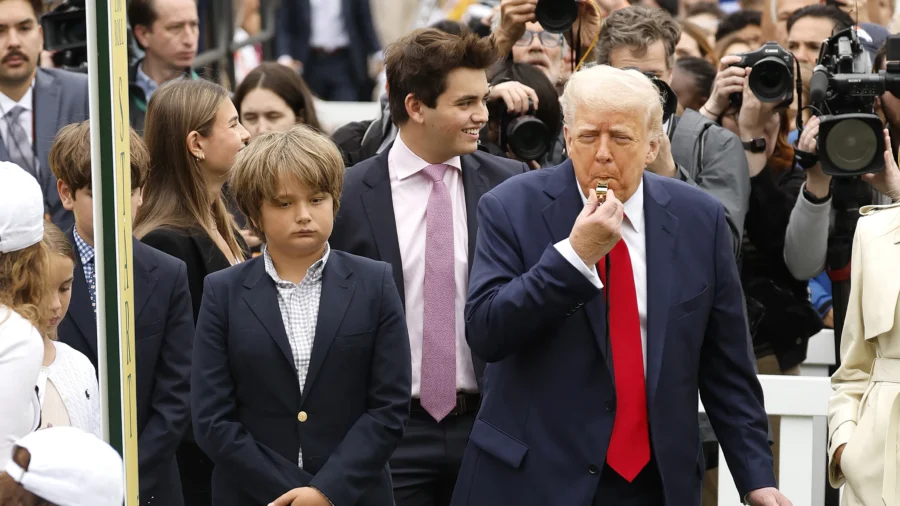 Trump Blows Whistle to Start Race at Easter Egg Roll
