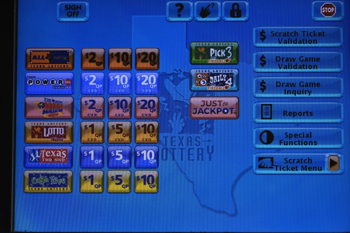 A Texas Lottery sales terminal screen is shown at Fuel City in Dallas, Texas, on Feb. 26, 2025. (LM Otero/AP Photo)