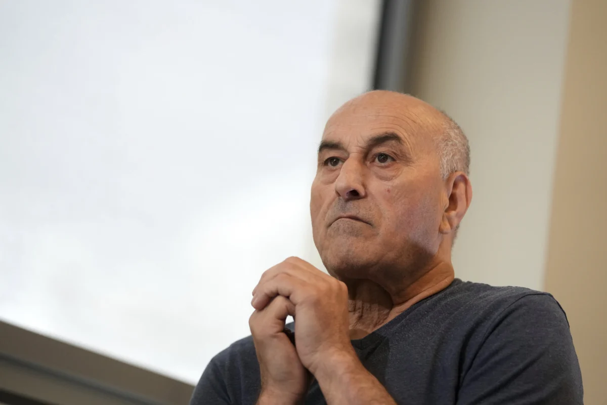 Yunice Abbas, one of the men accused in the 2016 armed robbery of Kim Kardashian, reacts during an interview with The Associated Press in Paris on April 22, 2025. (Thibault Camus/AP Photo)