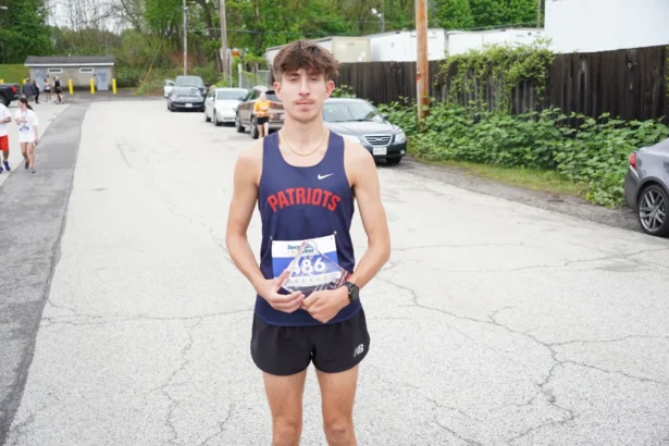 USC Aiken student Zach Hase seen after winning the Port Jervis Delaware River 5K Run and Walk on May 4, 2025. (Oliver Mantyk/The Epoch Times)