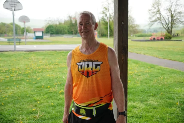 Sean Mayer after running the Port Jervis Delaware River 5K Run and Walk on May 4, 2025. (Oliver Mantyk/The Epoch Times)