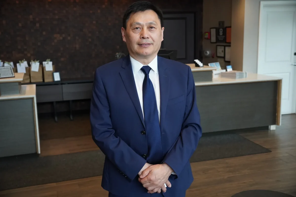Former Canadian banker and hotel investor Jim Zhang in the recently purchased Middletown Goshen Residence Inn on May 8, 2025. (Oliver Mantyk/The Epoch Times)
