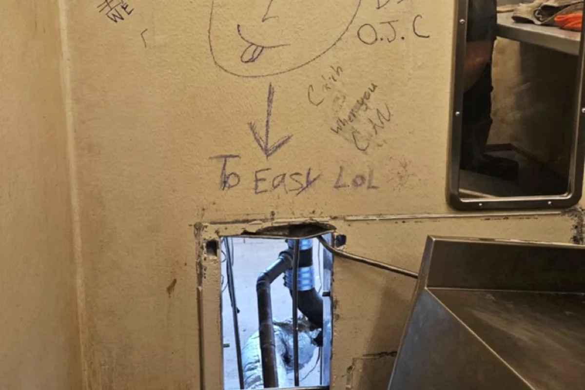 An opening inside a cell at the Orleans Justice Center in New Orleans in a photo obtained on May 16, 2025. (AP Photo)